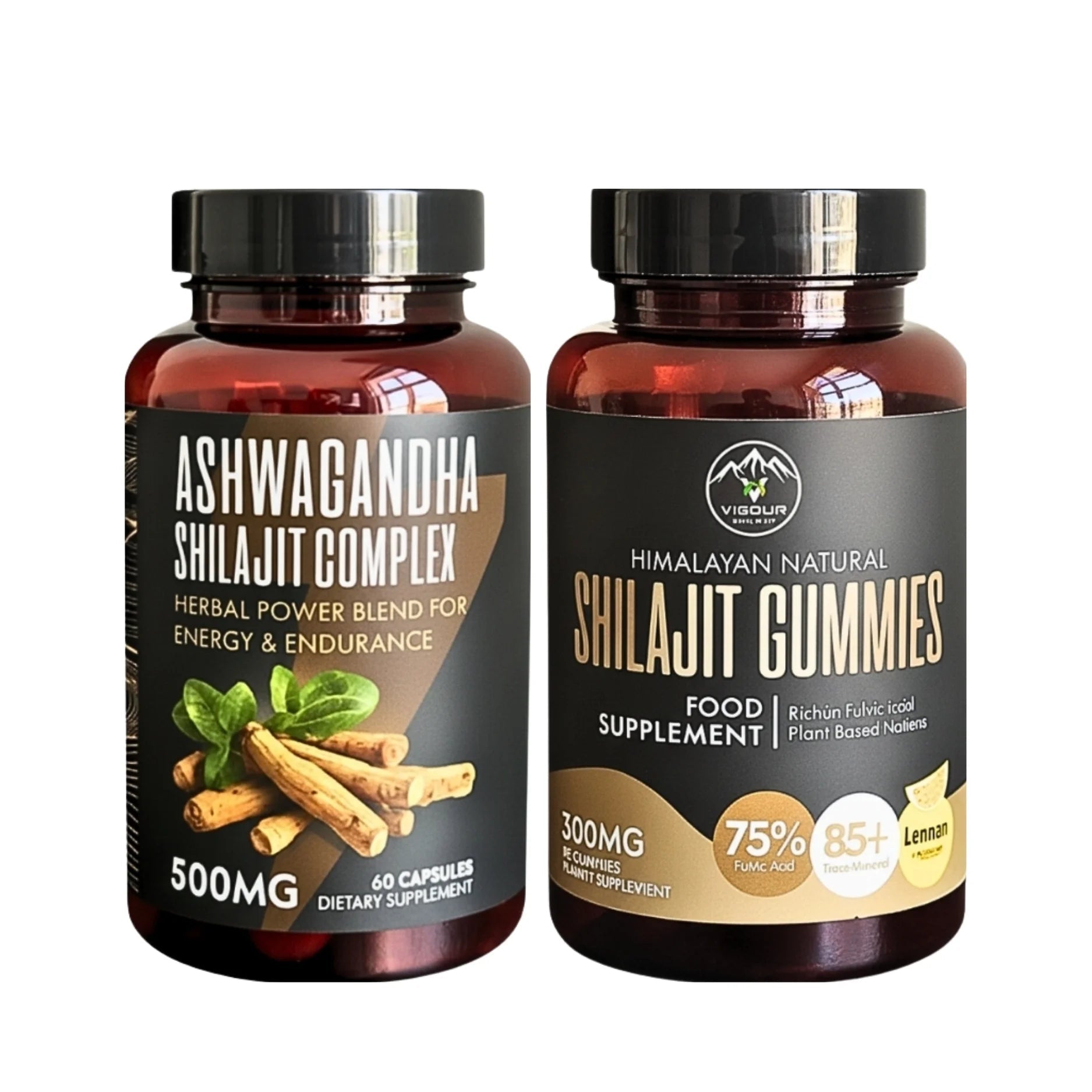 Ashwagandha Shilajit 500mg and Shilajit Gummies 300mg Bundle - VIGOUR SHILAJIT UK