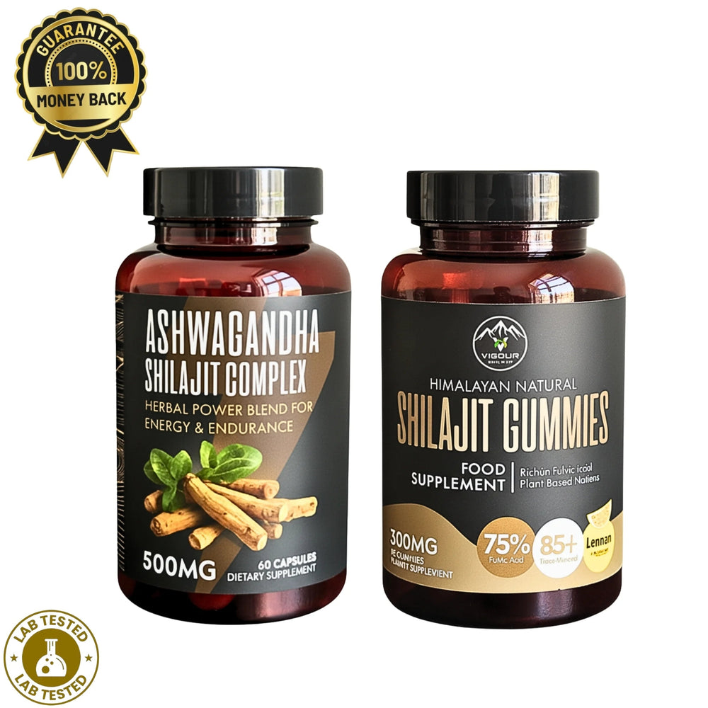Ashwagandha Shilajit 500mg and Shilajit Gummies 300mg Bundle - VIGOUR SHILAJIT UK