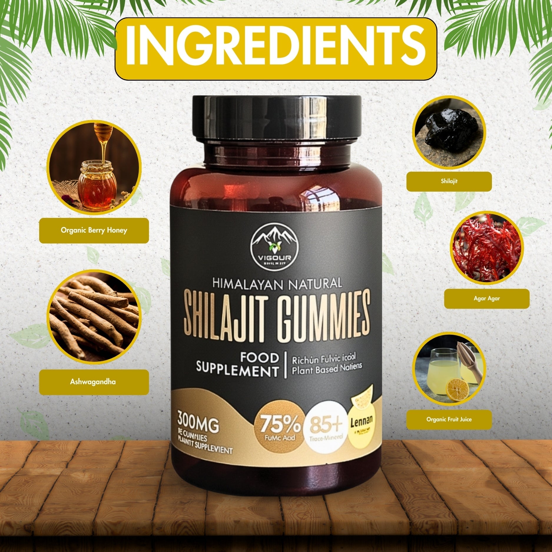 Shilajit Gummies 300mg | 30 Gummies Lemon Flavor - VIGOUR SHILAJIT UK