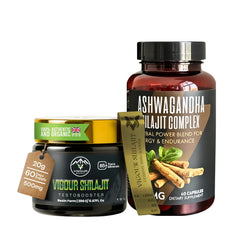 Shilajit Resin 20g & Ashwagandha Shilajit 500mg 60 Capsules Bundle - VIGOUR SHILAJIT UK